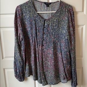 Lucky Brand Printed Pintuck blouse